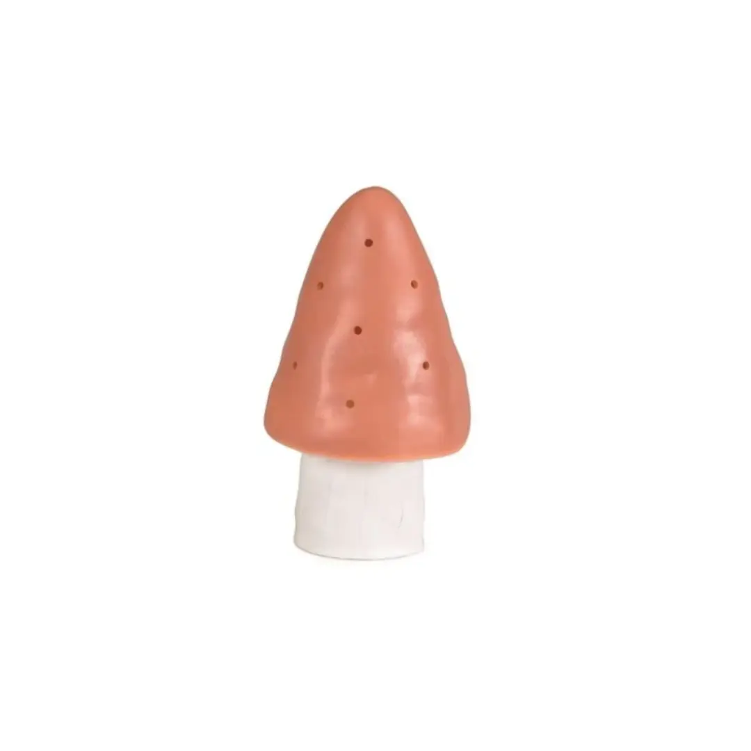 Small mushroom lamp with terra-cotta cap and white base