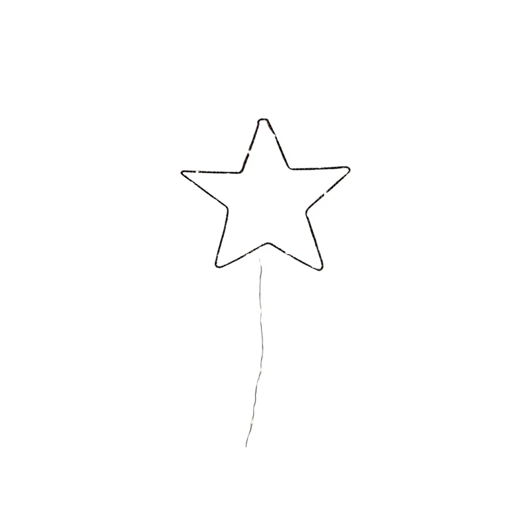 Star-shaped wire ornament on a hanging string, black outline; VRACO star by Citron Grenadine