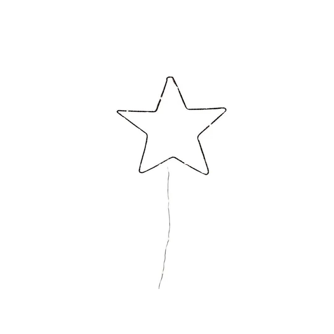 Star-shaped wire ornament on a hanging string, black outline; VRACO star by Citron Grenadine