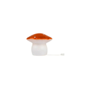 Lampe champignon moyen Citron Grenadine en terra, cap orange, socle blanc, câble d’alimentation visible