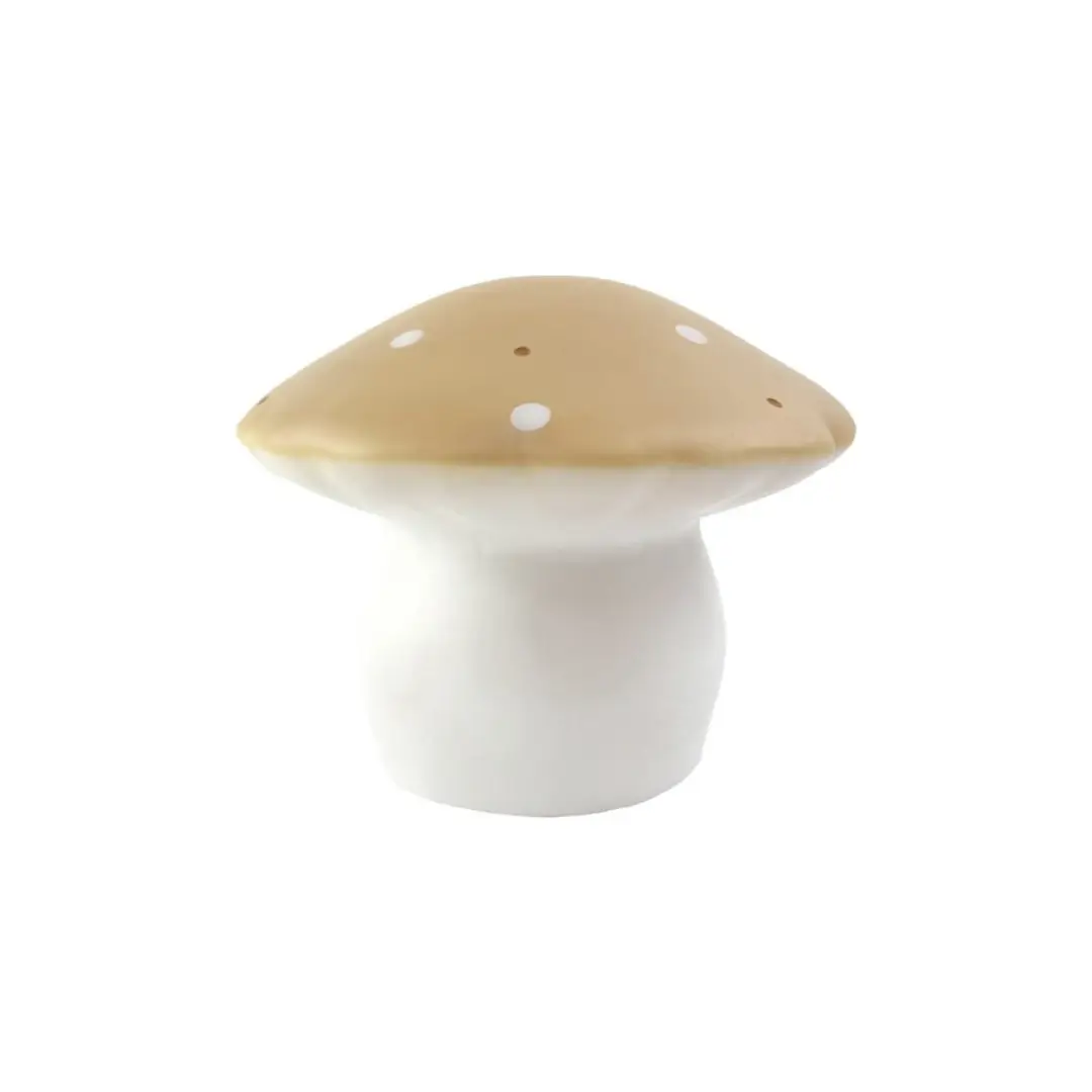 Lampe champignon moyen mokka, pied blanc et chapeau beige à pois blancs, Citron Grenadine