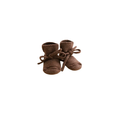 Pair of HVID knitted baby booties in mocha by Citron Grenadine