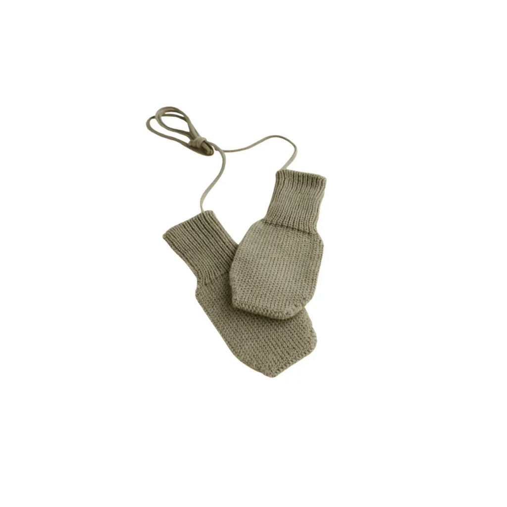 HVID moufles mittens in artichoke, two knitted baby mittens with connecting cord, Citron Grenadine