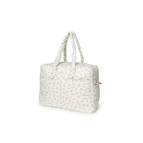 Sophie diaper bag by Citron Grenadine, olive bloom print on cream fabric with dual handles