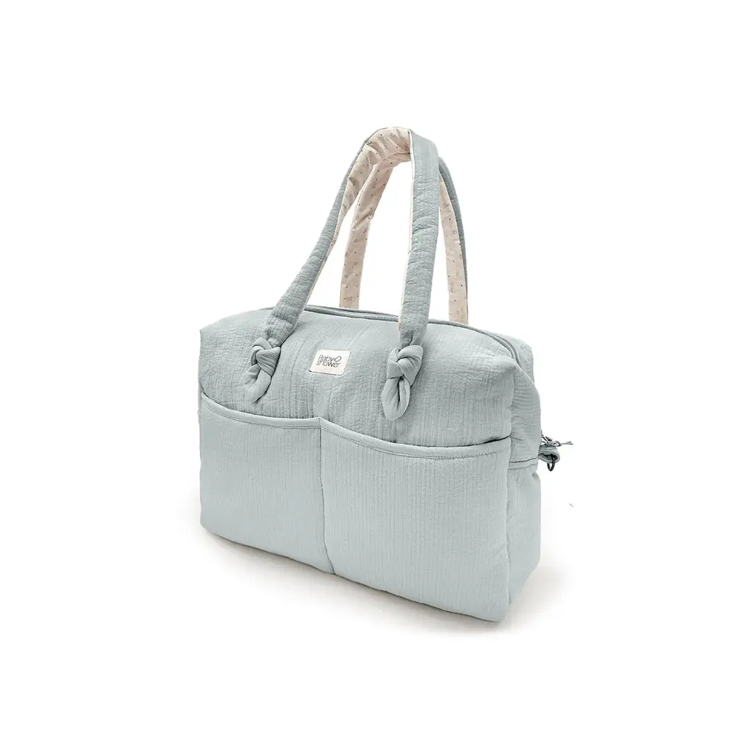 Diaper bag BABYSHOWER Sophie by Citron Grenadine in arctic blue, soft quilted fabric with knotted handles
