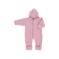 Engel Natur combi pilote baby snowsuit in pink heather fleece with hood and wooden buttons