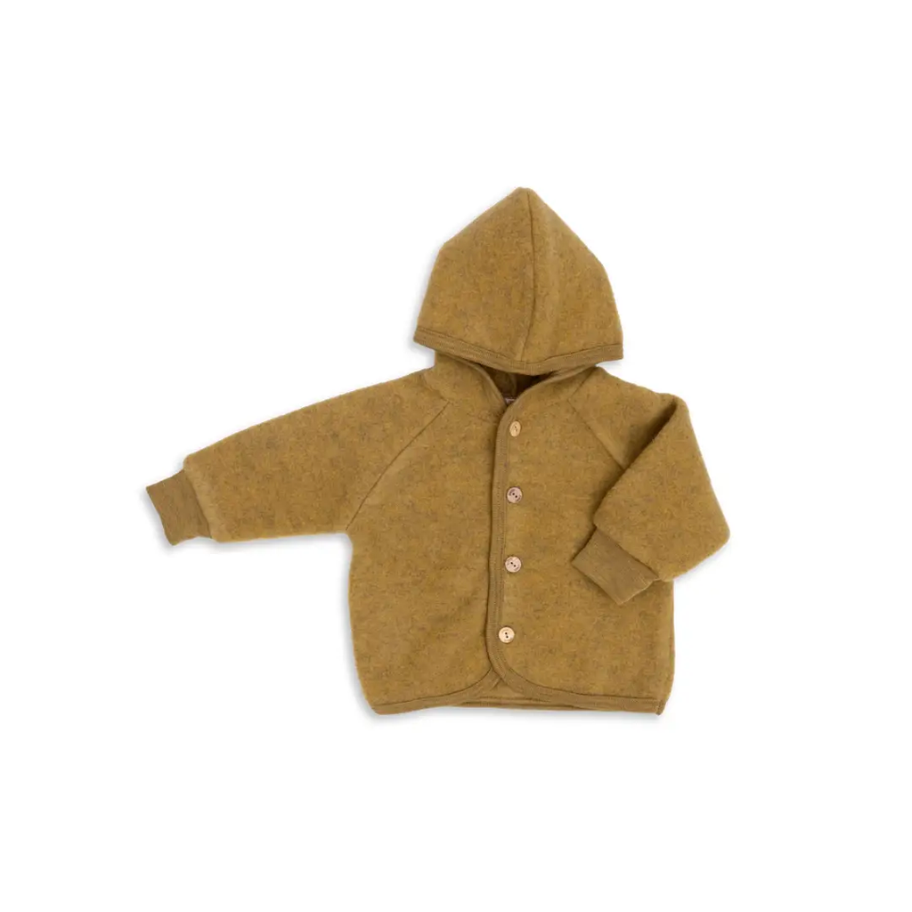 ENGEL NATUR veste safran chiné, hooded knit jacket with front buttons