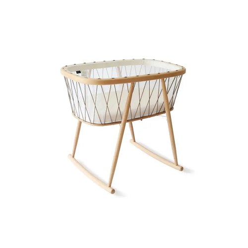 Charlie Crane KUMI hazelnut bassinet with wooden frame and white mattress