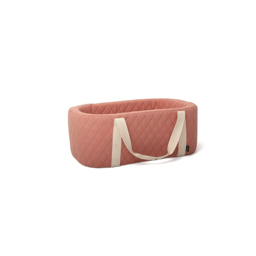 Charlie Crane couffin kuko in bois de rose; quilted pink baby bassinet with cream handles Citron Grenadine