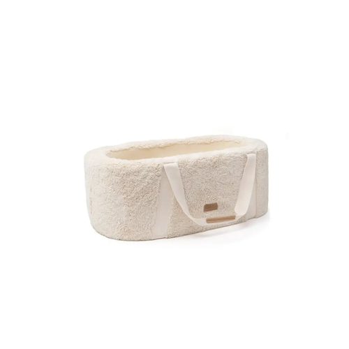 Charlie Crane Kuko couffin baby bassinet in cream sherpa with white handles