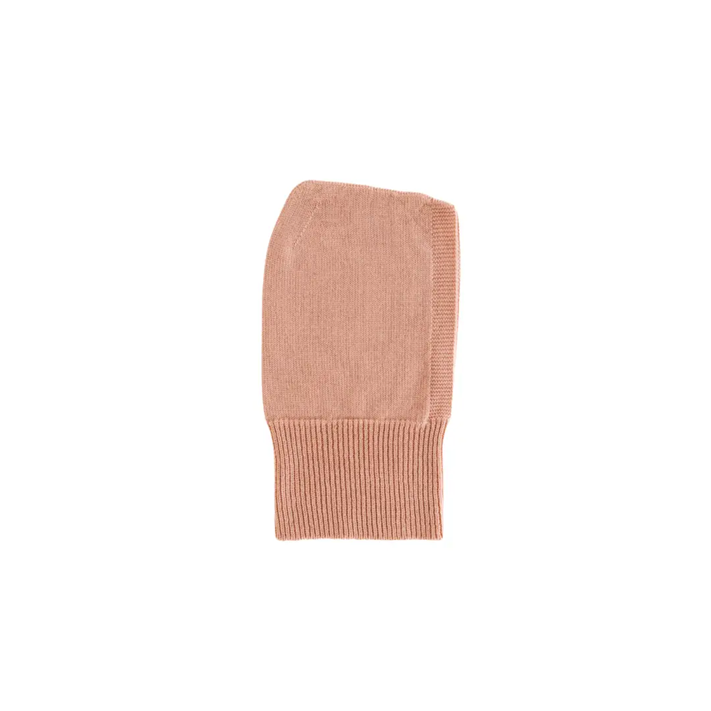 Hooded balaclava eddy in rose pink, knitted with ribbed cuff