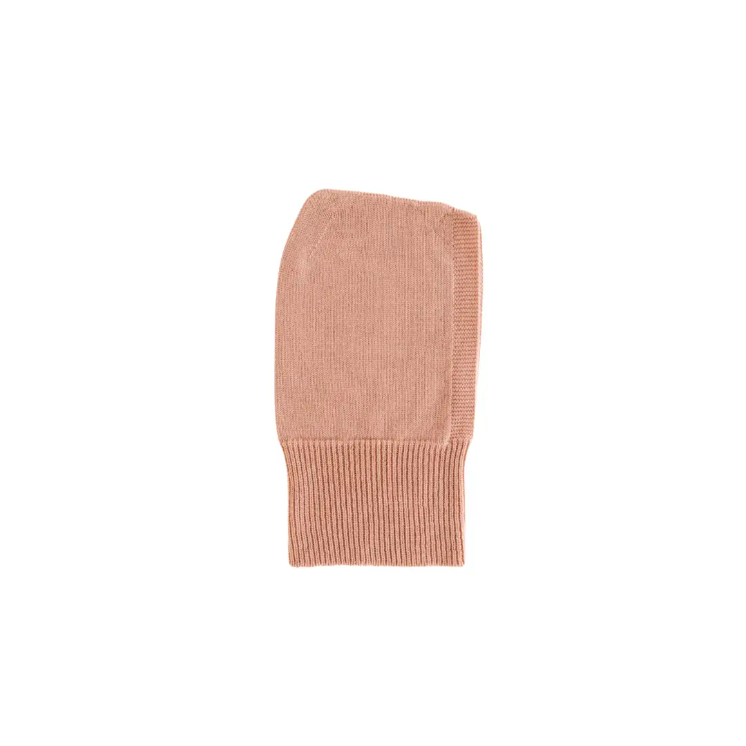 Hooded balaclava eddy in rose pink, knitted with ribbed cuff