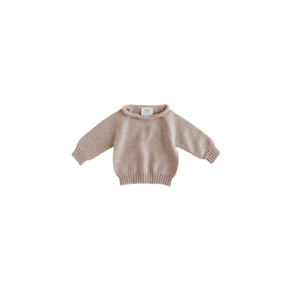 HVID georgette sand sweater by Citron Grenadine; knit with ribbed cuffs and hem