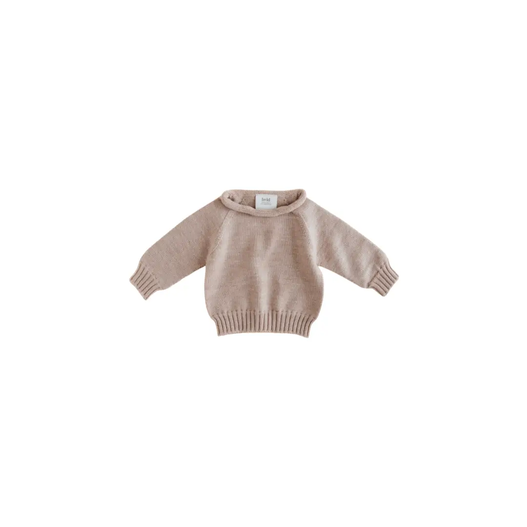 HVID georgette sand sweater by Citron Grenadine; knit with ribbed cuffs and hem