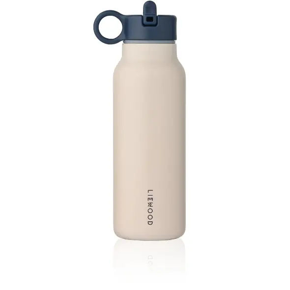 LIEWOOD water bottle 350ml beige with navy blue lid and loop