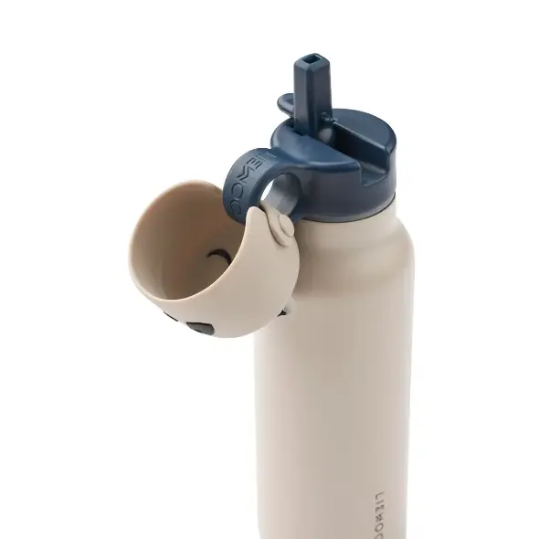 LIEWOOD 350ml water bottle with beige body and blue flip-spout lid