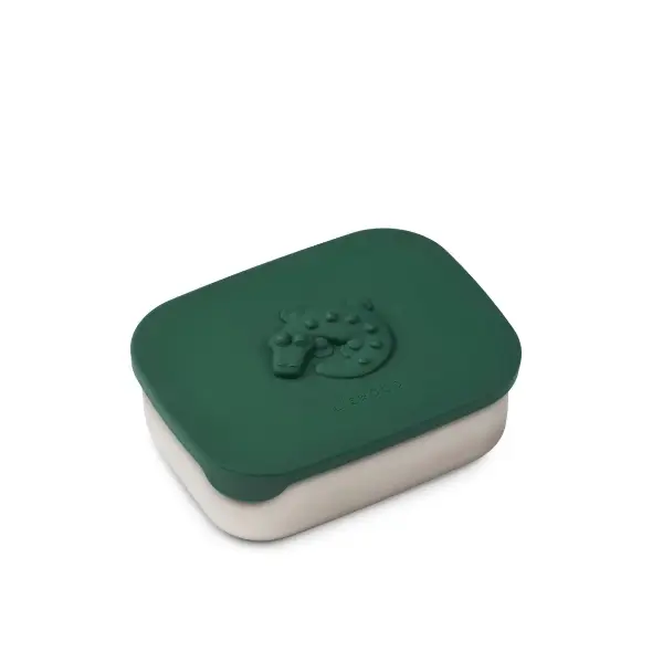 Liewood lunchbox Arthur crocodile, green lid with embossed crocodile, white base