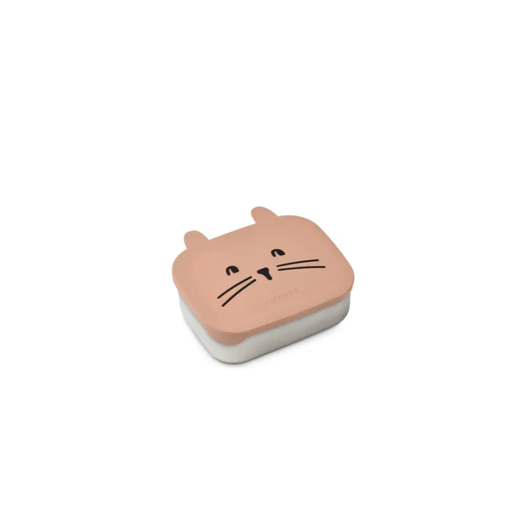 LIEWOOD lunchbox Arthur cat-face; pink lid, white base