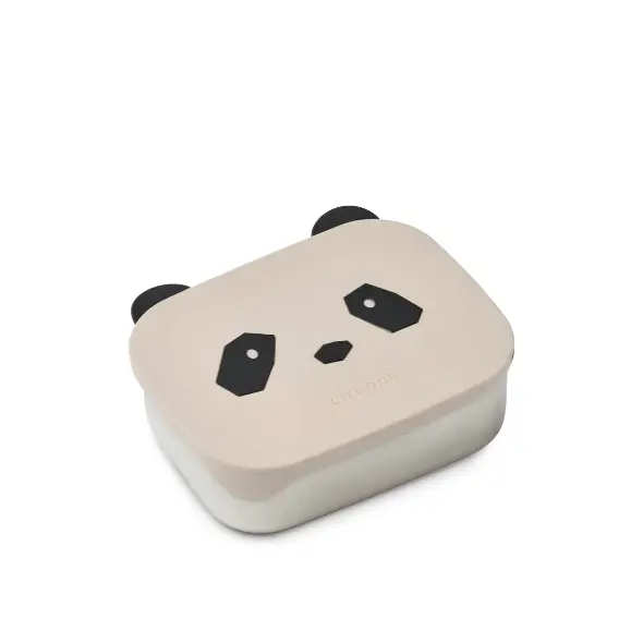 LIEWOOD Arthur panda lunchbox, beige lid with black panda facial features