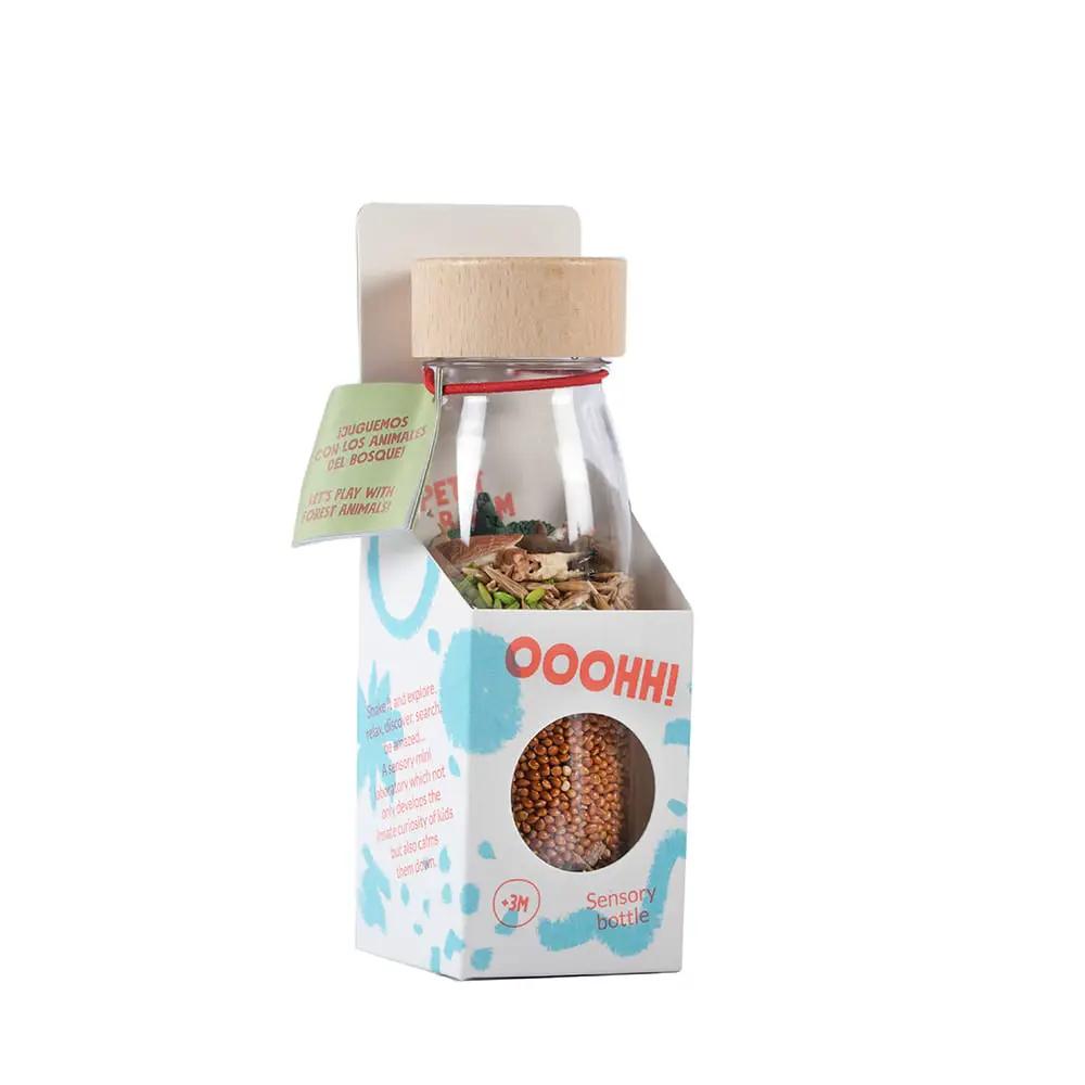 PETIT BOUM bouteille sensorielle forest par Citron Grenadine; bouteille en verre avec bouchon en bois.
