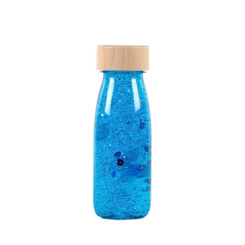 PETIT BOUM bouteille sensorielle blue glitter-filled bottle with wooden cap by Citron Grenadine