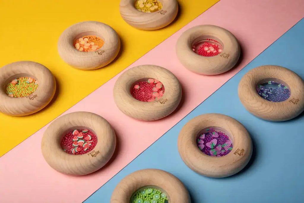 PETIT BOUM donut sensoriel en bois, coloré, jouets de dentition Citron Grenadine