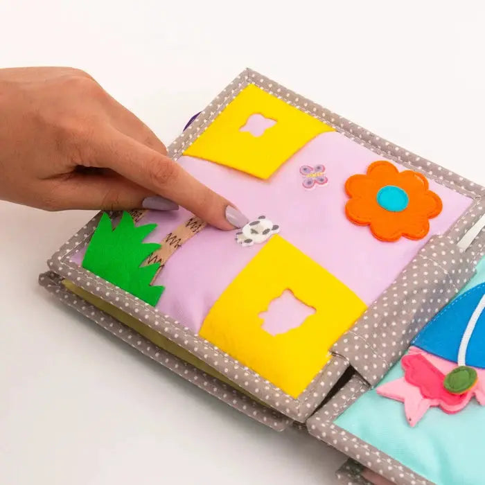 JOLLY DESIGNS livre d'éveil sleepy lion, Citron Grenadine, jouet bébé en tissu avec formes en feutrine colorées.