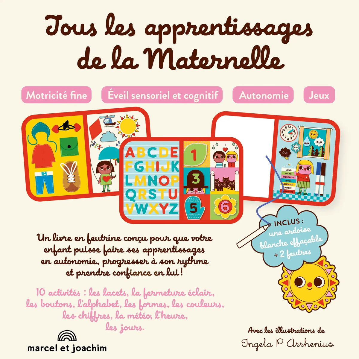 Livre d'apprentissage Montessori Marcel et Joachim en feutrine; jeux de lecture pour autonomie et éveil