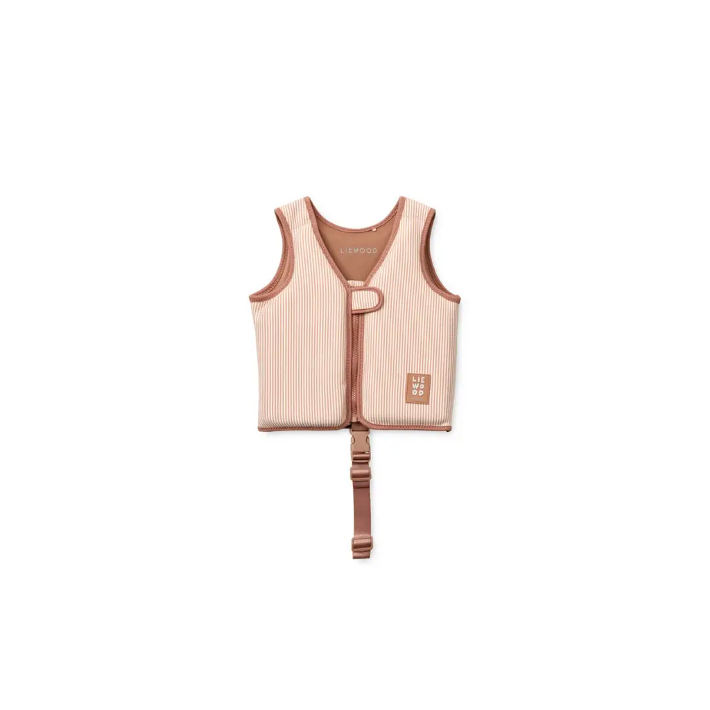 LIEWOOD dove striped swim vest in pale Tuscany creme with front buckle strap