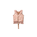 LIEWOOD swim vest for kids in pale pink sweetheart with white heart pattern, ruffled edges, front zip and buckle strap