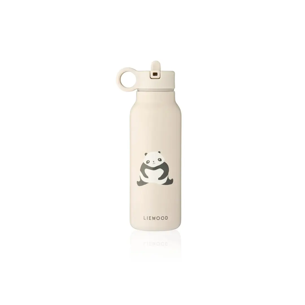 LIEWOOD water bottle, 350ml with panda graphic, sandy beige color and loop-cap