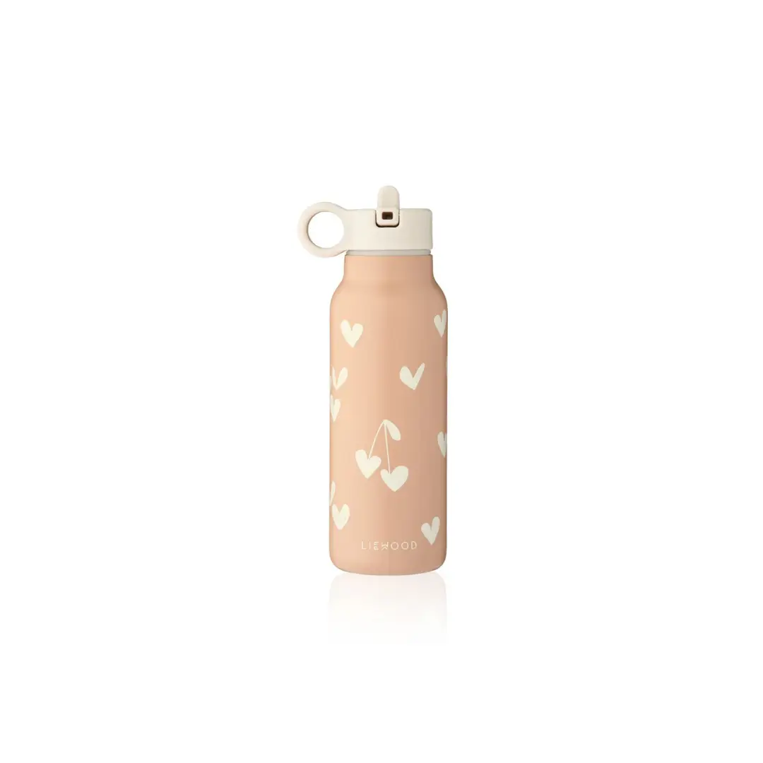 LIEWOOD 350 ml water bottle in pale Tuscany pink with white heart pattern and loop-cap