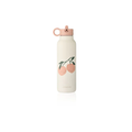 Gourde LIEWOOD 500 ml beige avec motif de deux pêches roses et bouchon rose, logo LIEWOOD visible