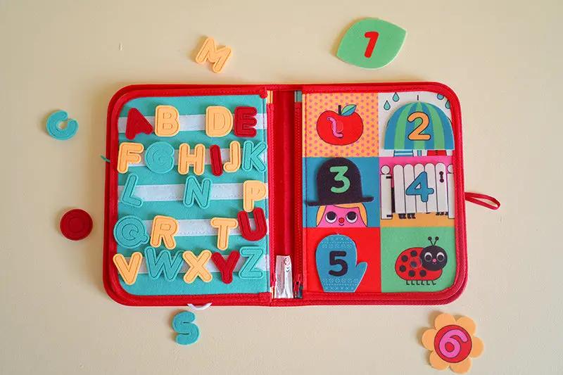 MARCEL ET JOACHIM livre Montessori Citron Grenadine: alphabet à gauche, chiffres et images colorées à droite