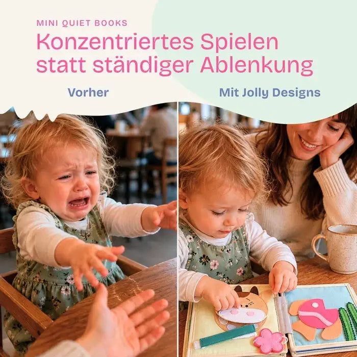 Jolly Designs livre d'éveil bébé 6m+, multicolore, livre interactif à 2 panneaux avec formes colorées