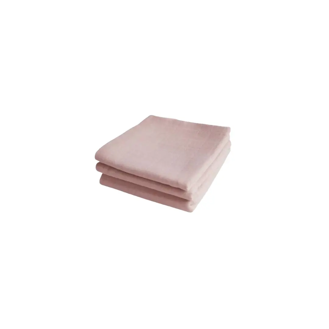 MUSHIE cotton gauze cloths 3-pack blush pink for baby bath