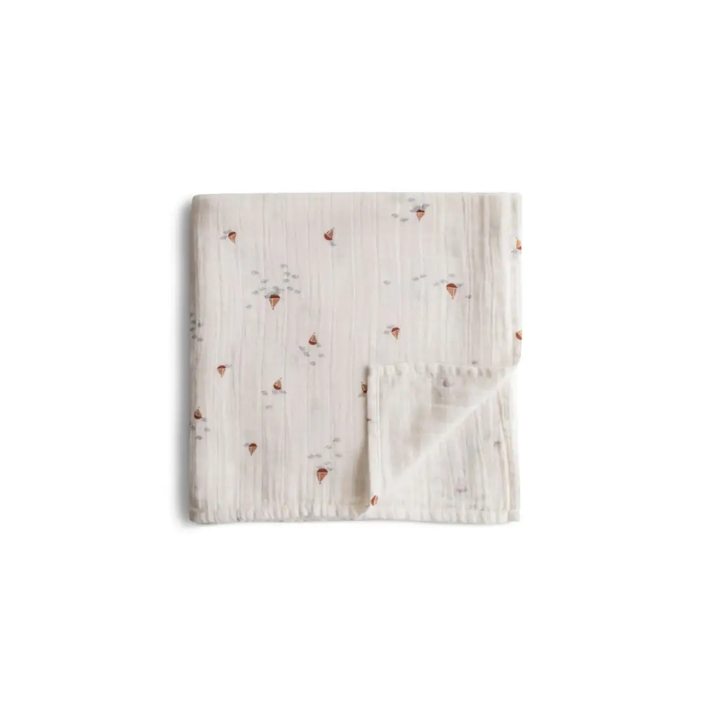 MUSHIE cotton gauze swaddle blanket with boats pattern, Citron Grenadine