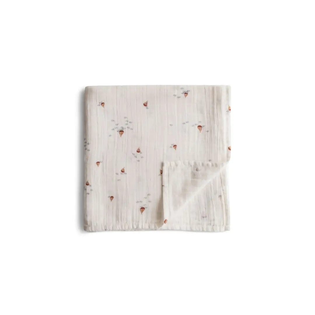 MUSHIE cotton gauze swaddle blanket with boats pattern, Citron Grenadine