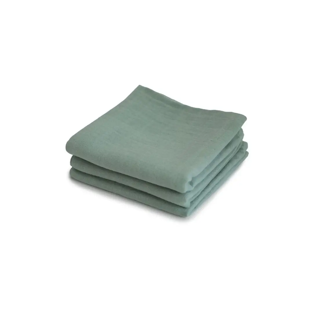 Mushie gauze cotton swaddle blankets 3-pack, sage green
