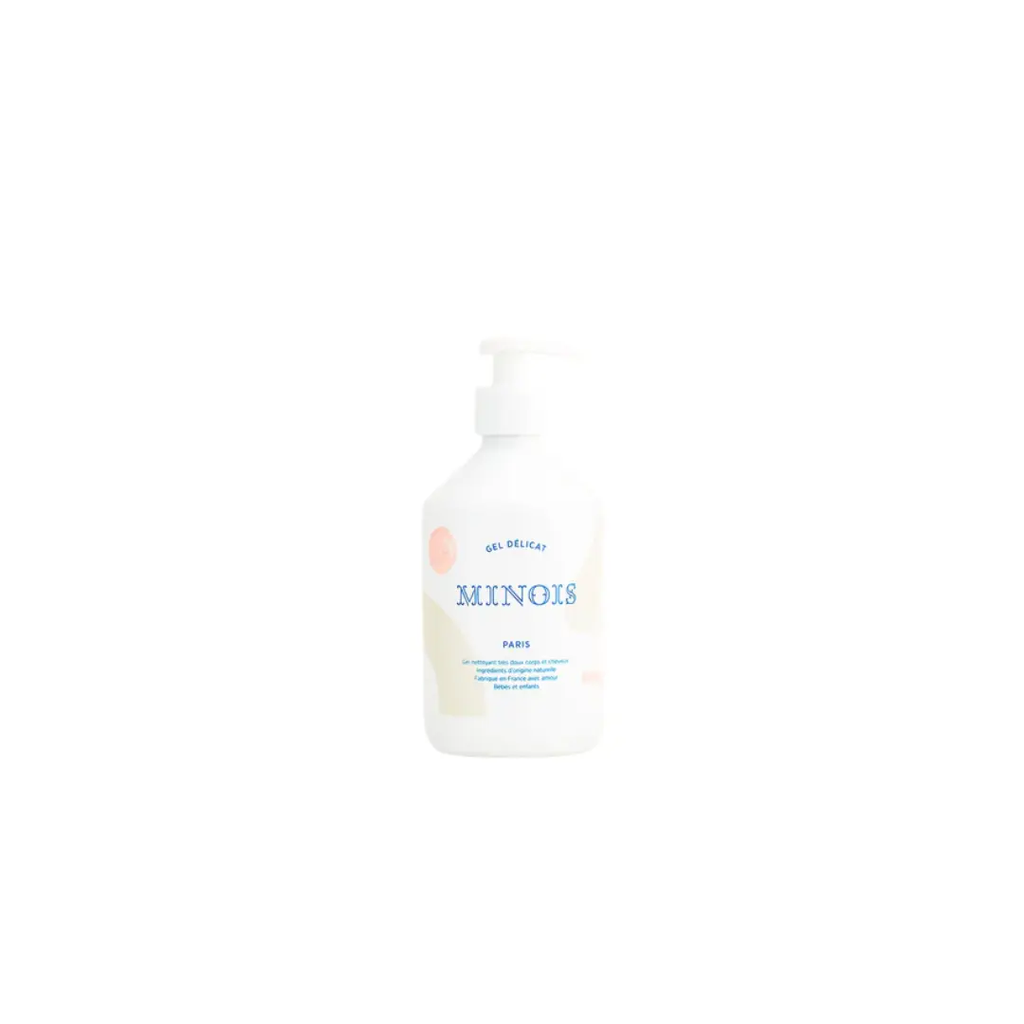 MINOIS gel délicat baby bath bottle with pump by Citron Grenadine, white