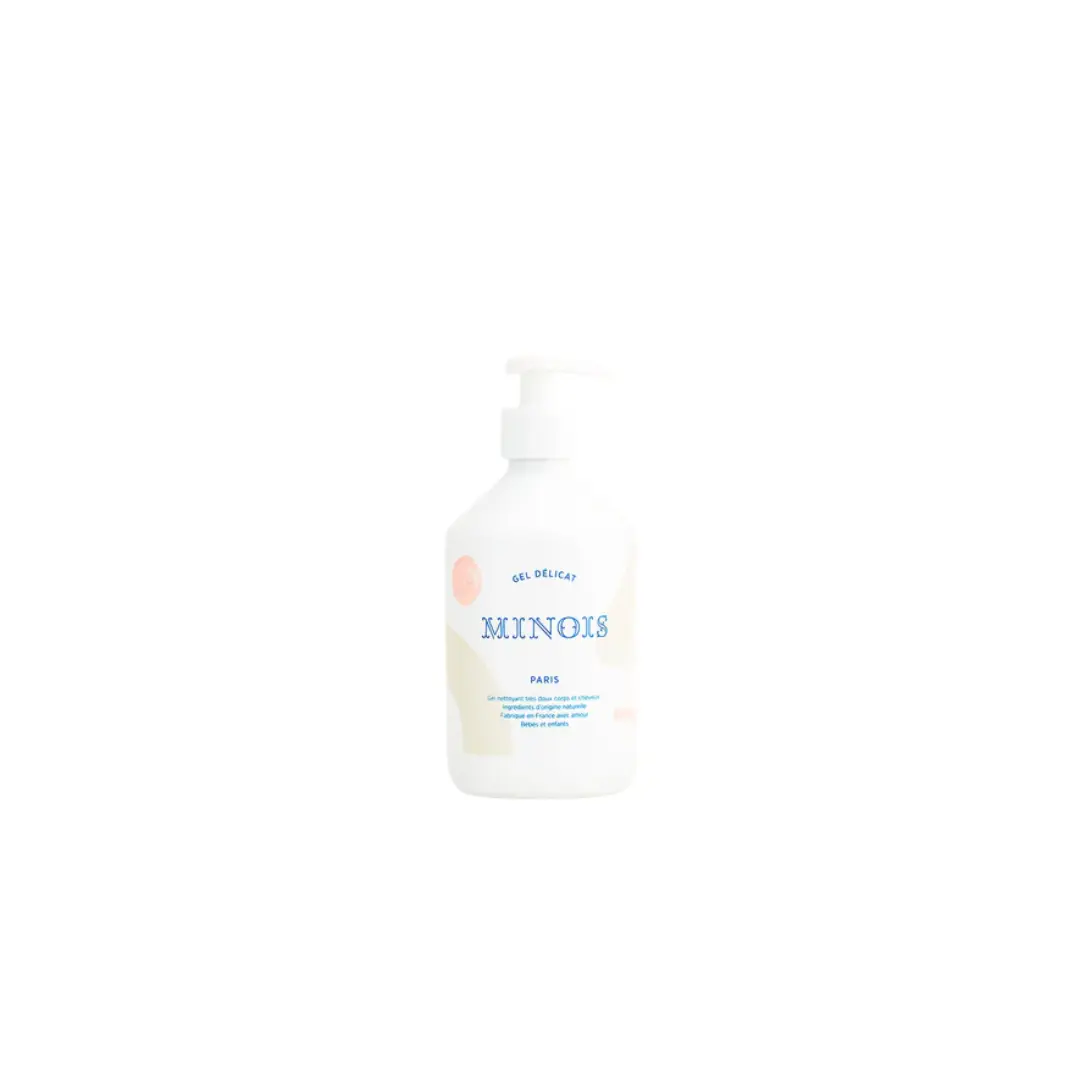 MINOIS gel délicat baby bath bottle with pump by Citron Grenadine, white