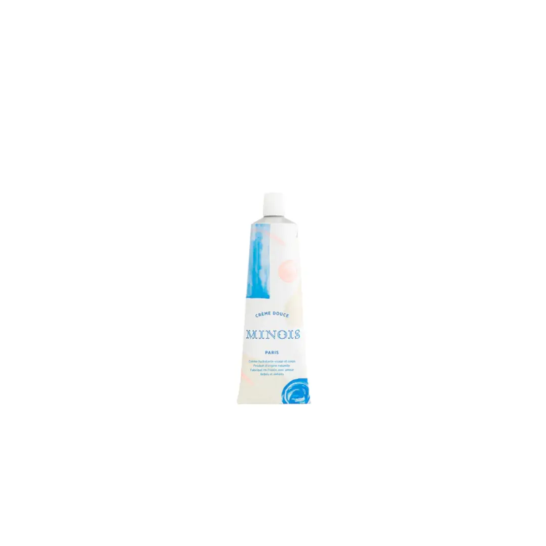 MINOIS crème douce by Citron Grenadine in a white squeeze tube with blue abstract artwork