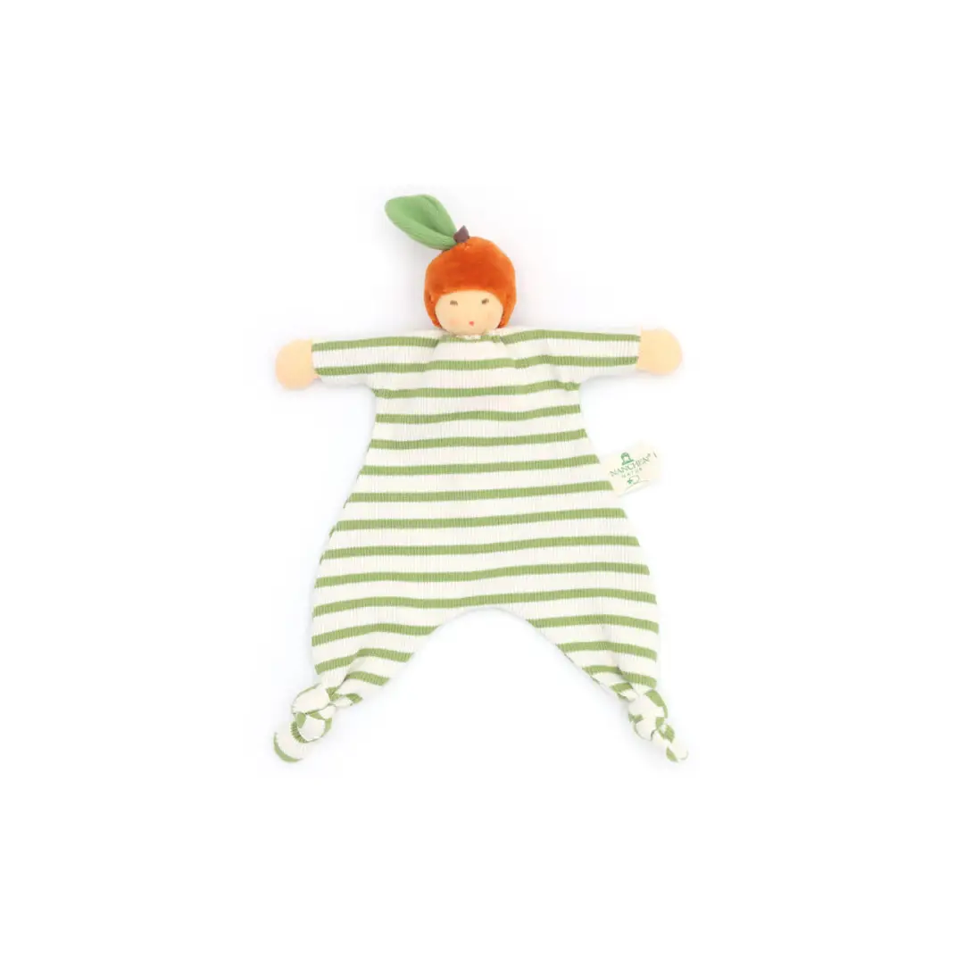 NANCHEN NATUR doudou plat plush toy, orange head with green striped body, Citron Grenadine