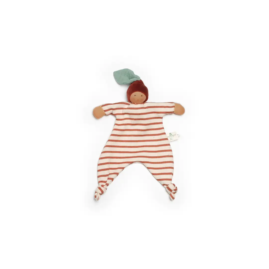 NANCHEN NATUR doudou plat rayures marron châtaigne, Citron Grenadine peluche