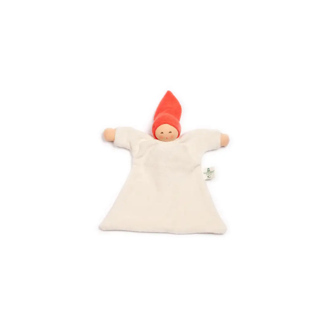 Doudou plat NANCHEN NATUR naturel-rouge, peluche crème avec bonnet rouge, Citron Grenadine