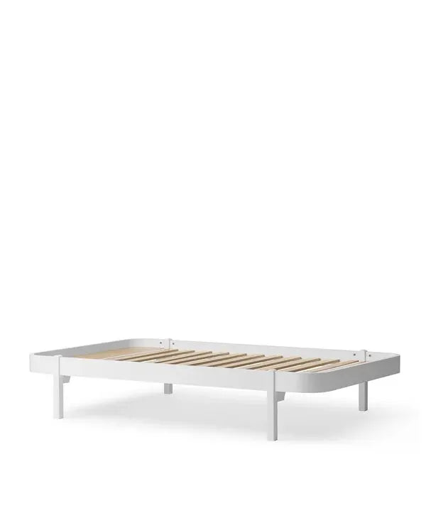 Oliver Furniture Wood lounger 120 bed frame, white with natural wood slats.