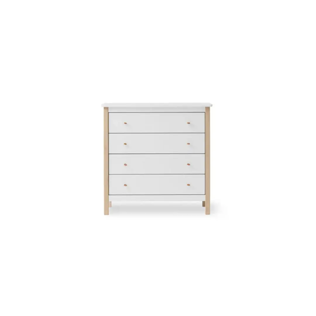 Oliver Furniture 4-drawer dresser in white with natural oak legs