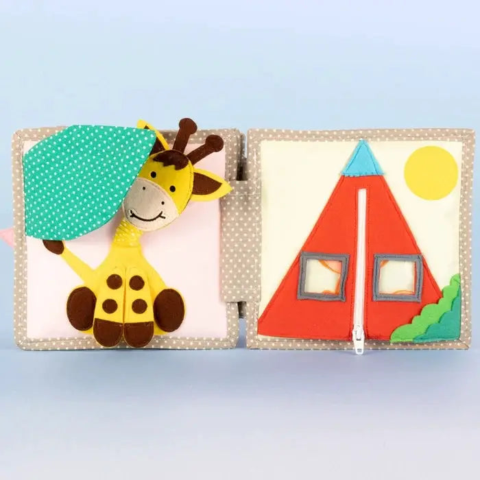 JOLLY DESIGNS livre d'éveil Citron Grenadine; 2 pièces: girafe peluche et tente rouge
