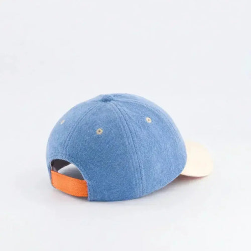 CHAMAYE blue terry cloth baseball cap with orange back strap by Citron Grenadine