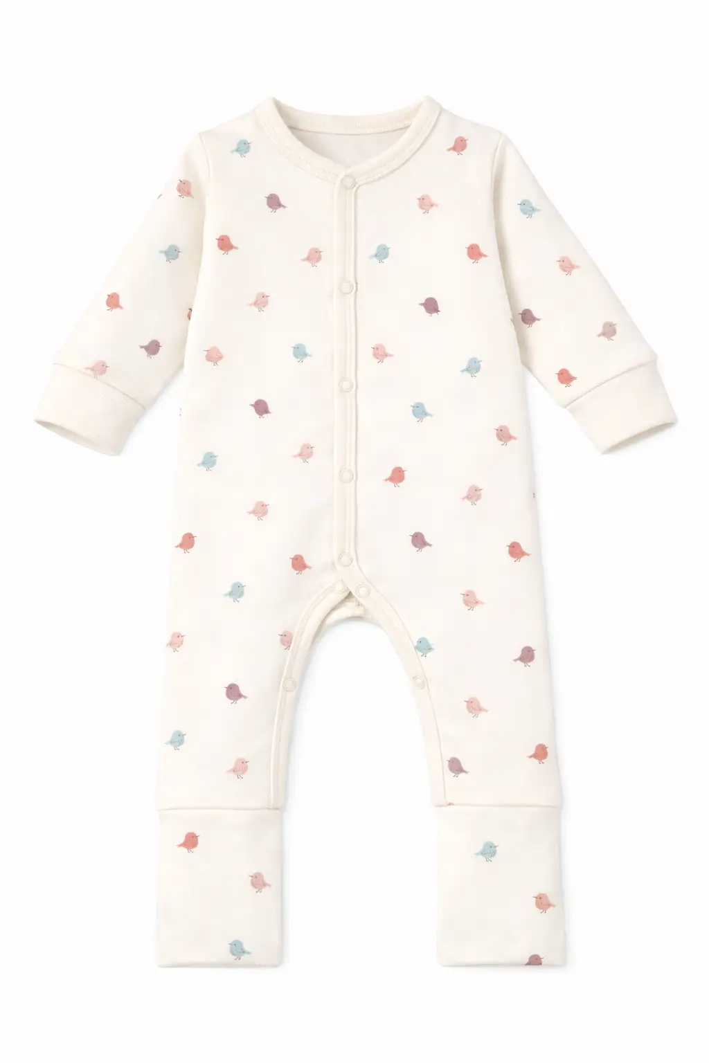 Citron Grenadine More Than Babies baby pyjama, cream footed onesie with pastel bird print